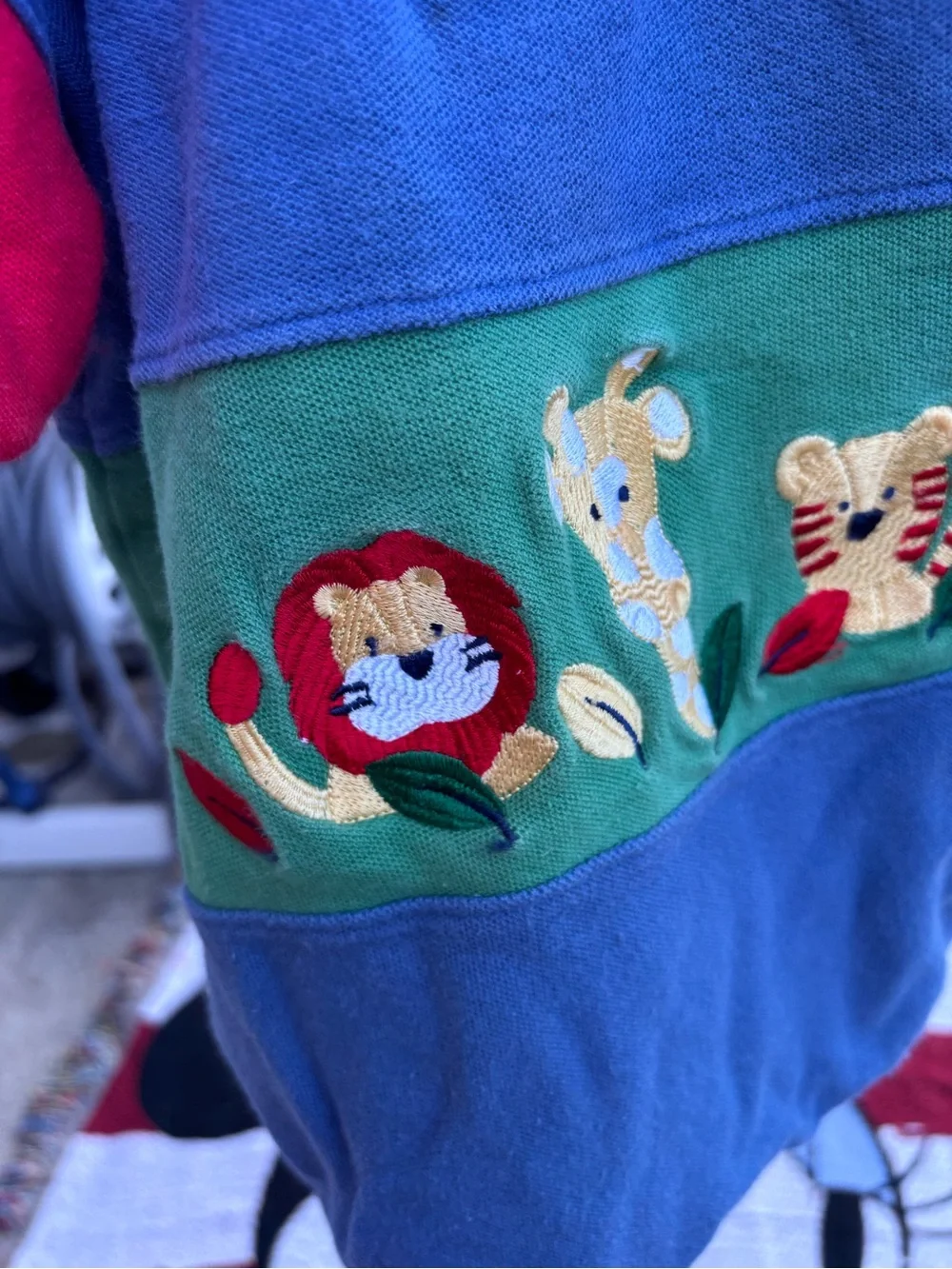 VINTAGE BABY B GOSH BLUE RED GREEN ANIMAL THEME ONE PIECE OUTFIT SIZE 18 MONTHS
